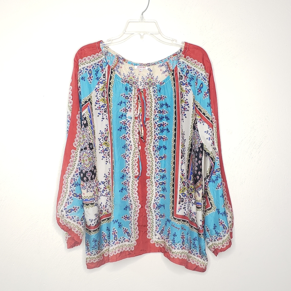 Johnny Was x Sundance Silk Boho Peasant  Blouse Size XL